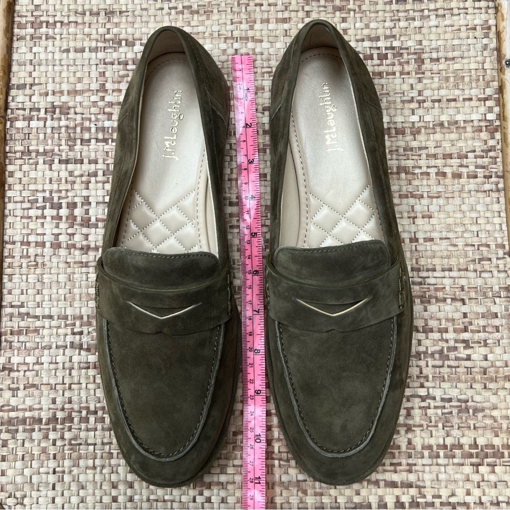 Olive Suede Penny Loafers, J McGlaughlin, Never worn, Sz 9 1/2, fit like a 10